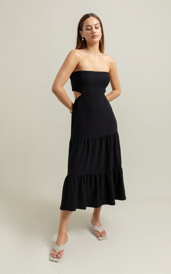 Textured Knit Cut-Out Dress Black