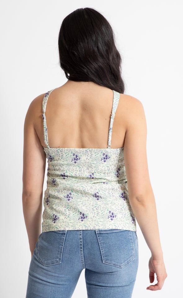 Textured Knit Floral Cross Over Cami Yellow Floral
