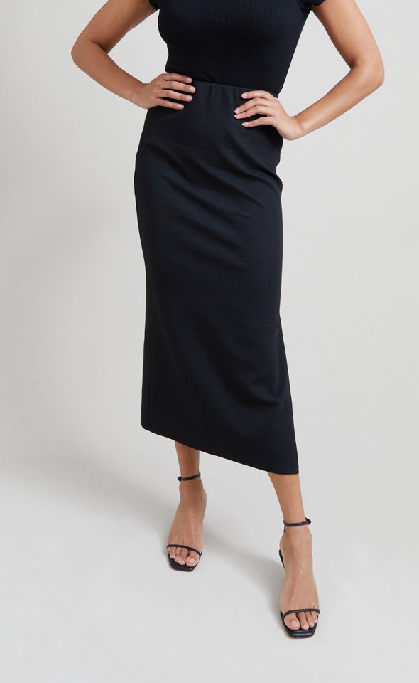Textured Knit Maxi Skirt Black