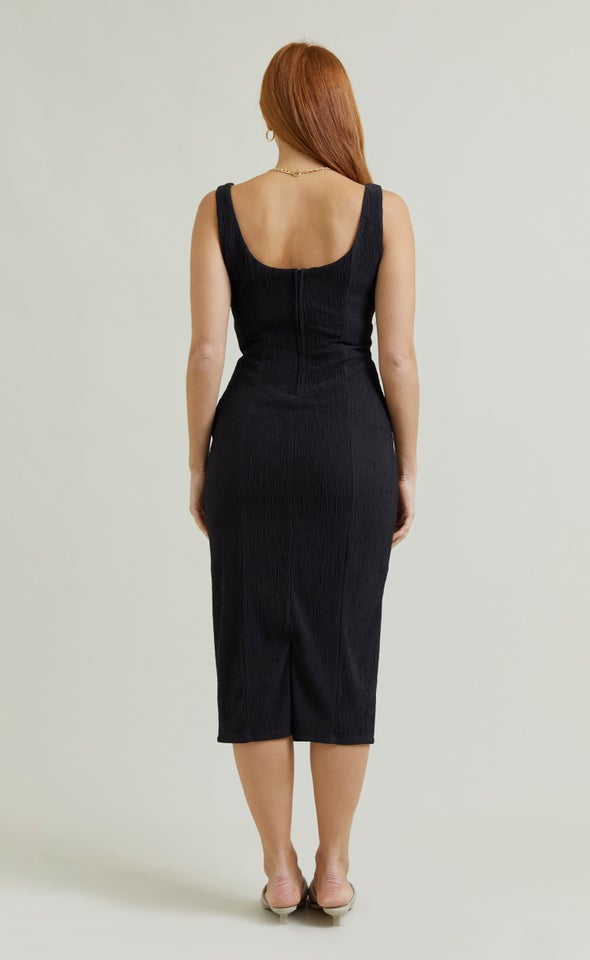 Textured Knit Midi Dress Black