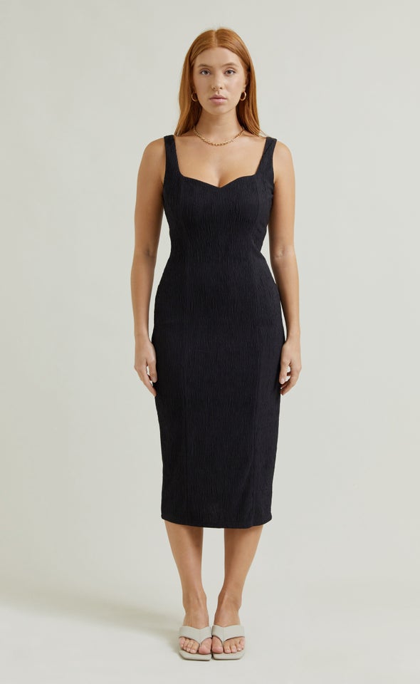 Textured Knit Midi Dress Black