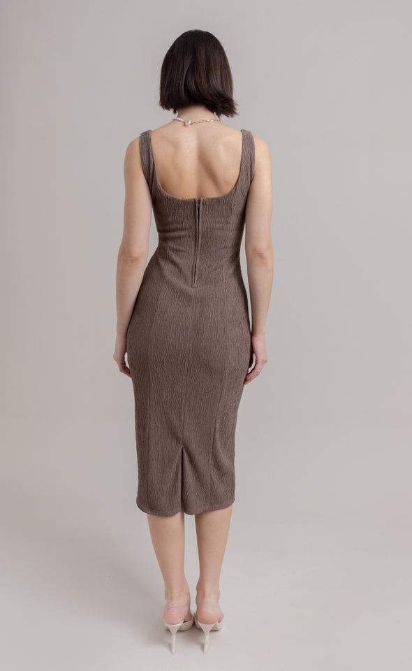 Textured Knit Midi Dress Mocha