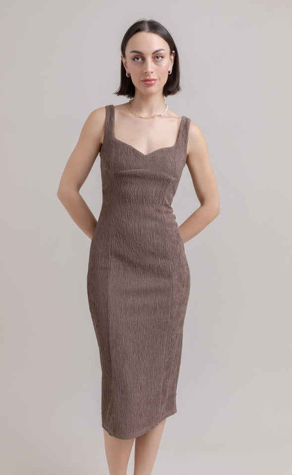 Textured Knit Midi Dress Mocha