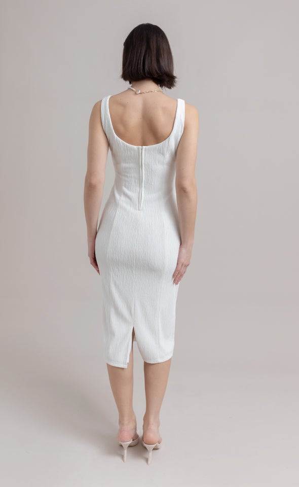 Textured Knit Midi Dress Spring White