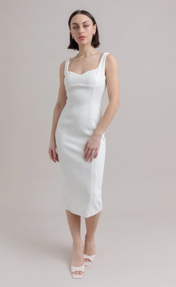 Textured Knit Midi Dress Spring White