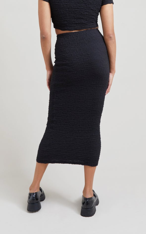 Textured Knit Midi Skirt Black