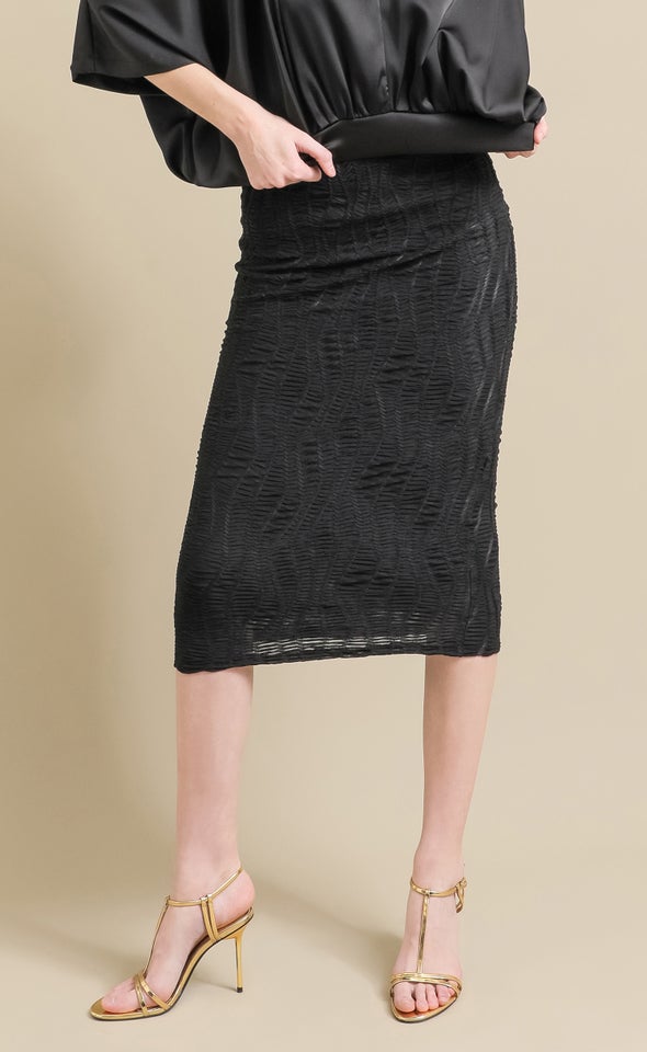 Textured Knit Midi Skirt Black