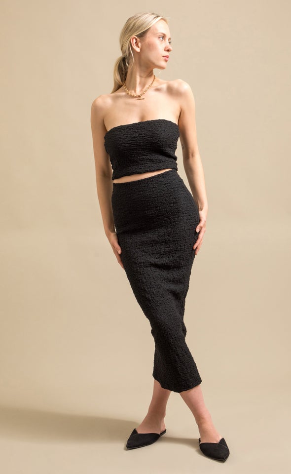 Textured Knit Midi Skirt Black