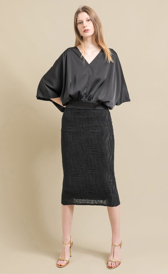 Textured Knit Midi Skirt Black