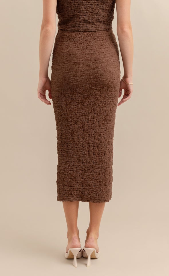 Textured Knit Midi Skirt Chocolate