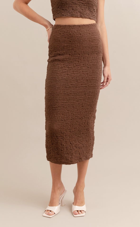Textured Knit Midi Skirt Chocolate