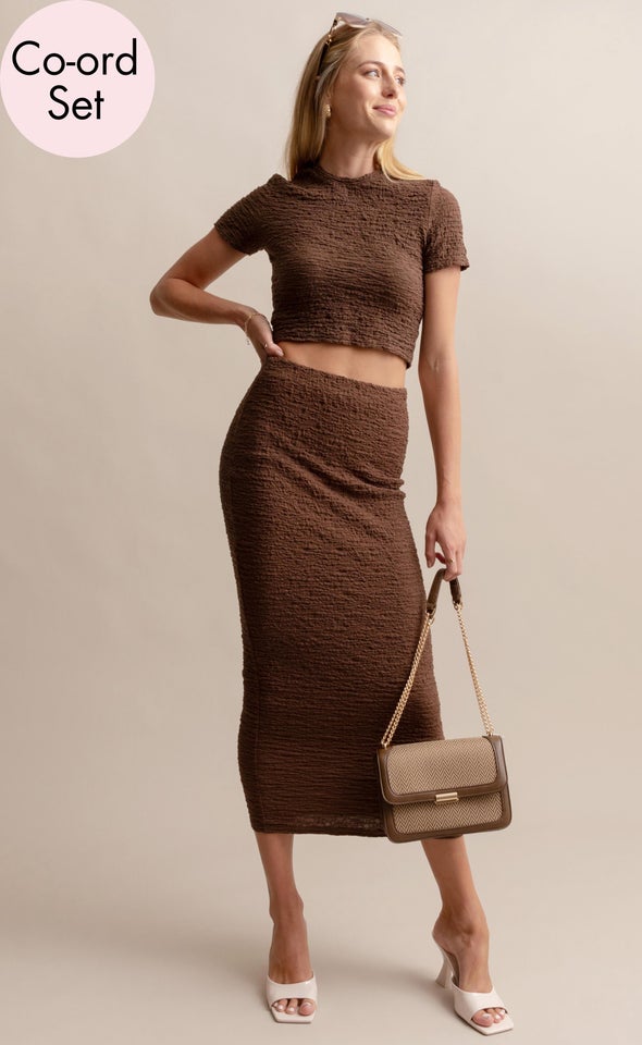 Textured Knit Midi Skirt Chocolate