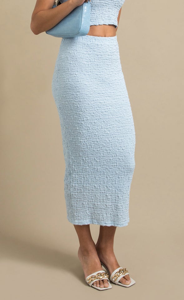 Textured Knit Midi Skirt Ice Blue