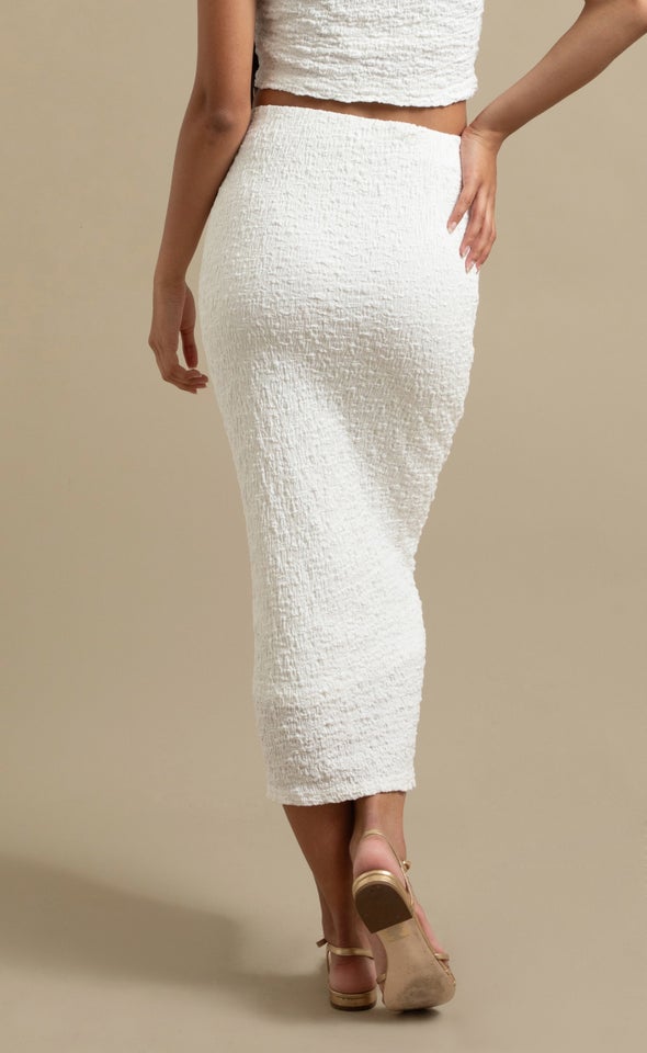 Textured Knit Midi Skirt White