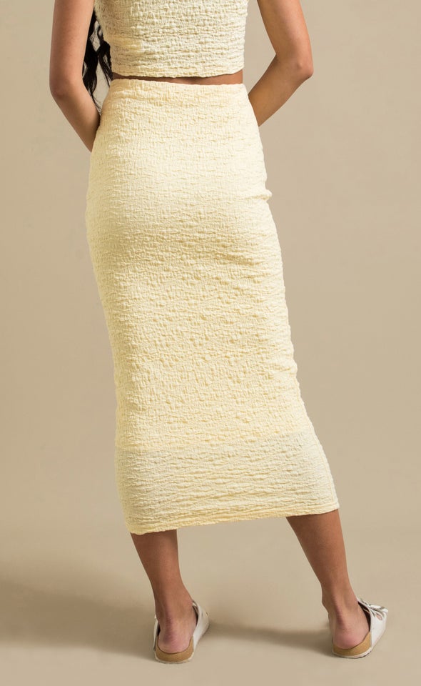 Textured Knit Midi Skirt Yellow