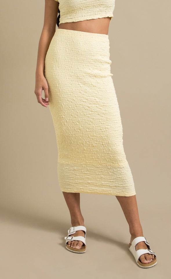 Textured Knit Midi Skirt Yellow