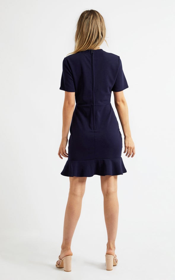 Textured Knit Ruched Detail Dress Navy