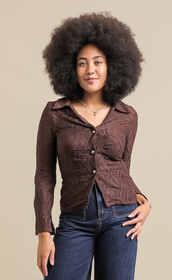 Textured Knit Split Detail Shirt