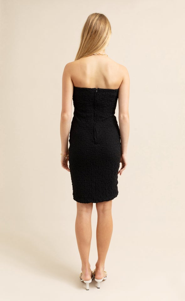 Textured Knit Strapless Midi Dress Black