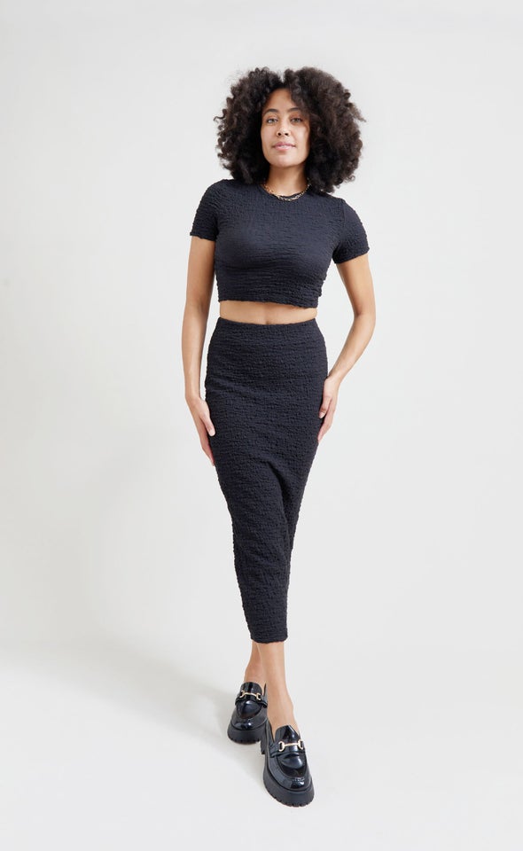 Textured Knit T-Shirt Black