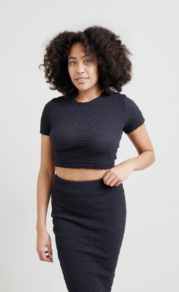 Textured Knit T-Shirt Black