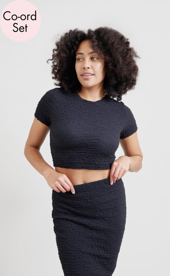 Textured Knit T-Shirt Black