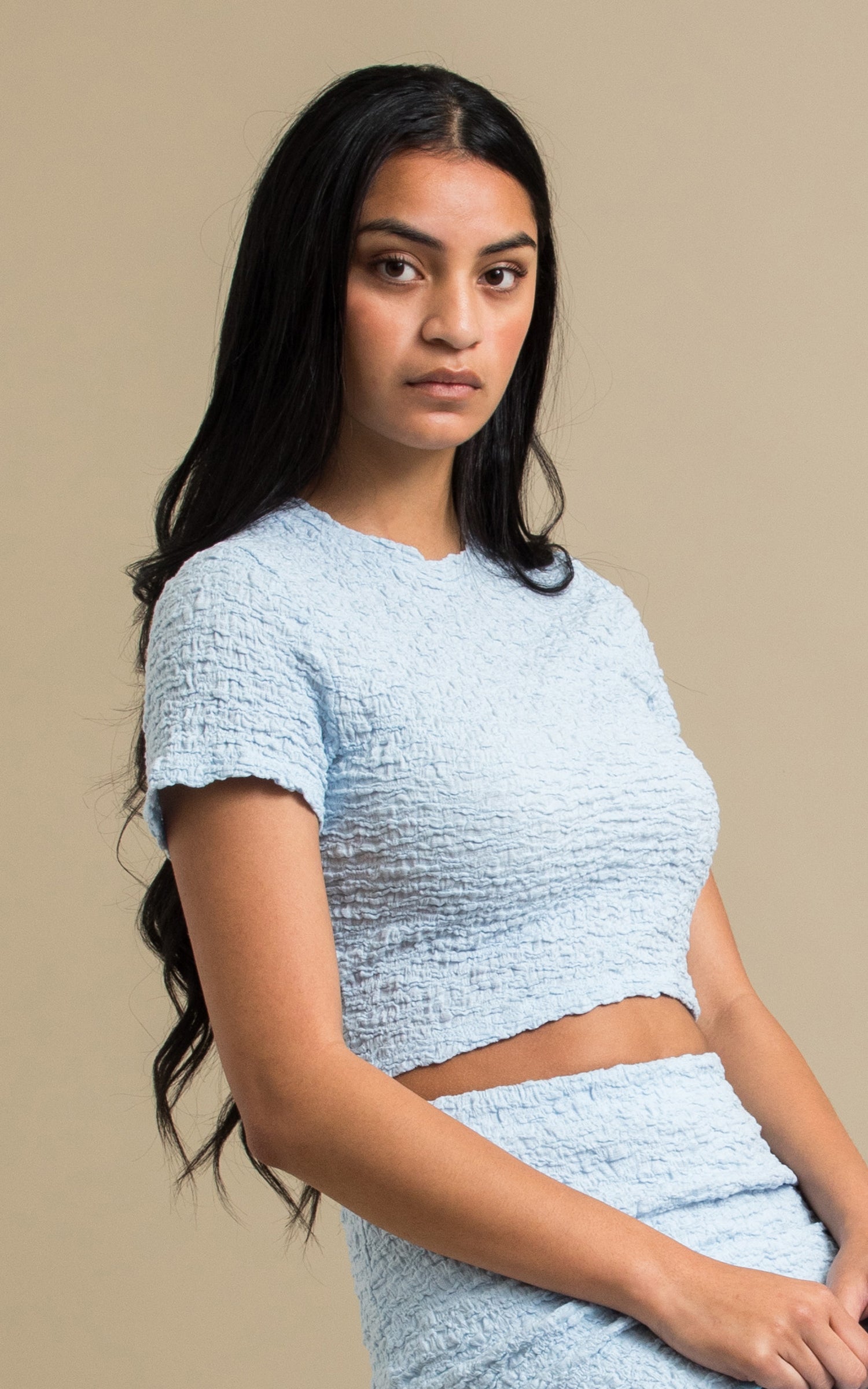 Shop our Textured Knit T-Shirt in Ice blue | Pagani
