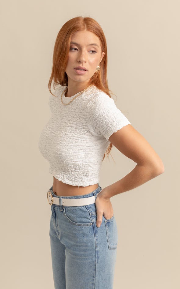 Textured Knit T-Shirt White