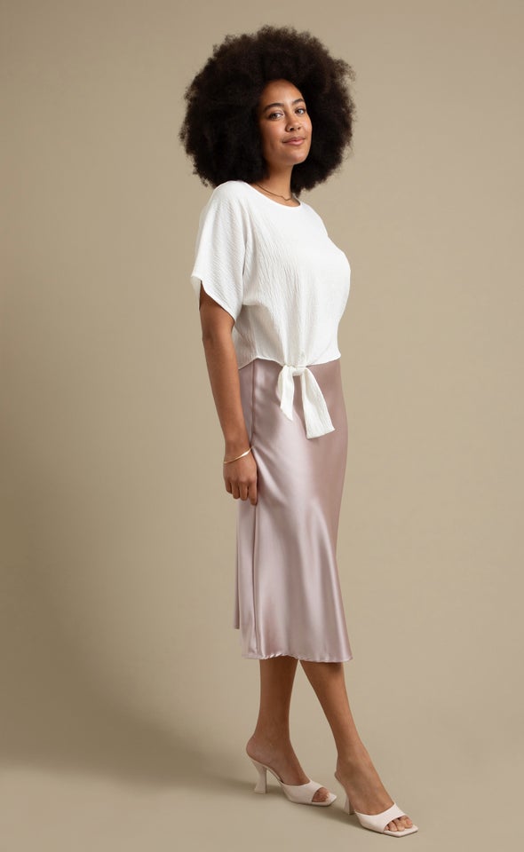 Textured Knot Hem Batwing Top White