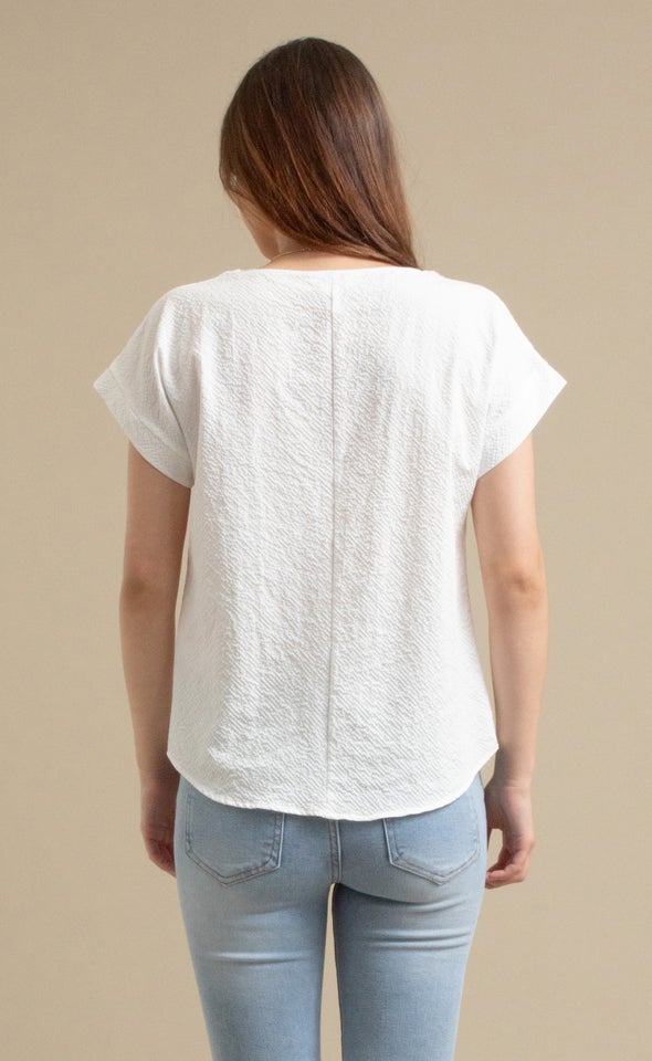 Textured Poplin Cuff Sleeve Top White