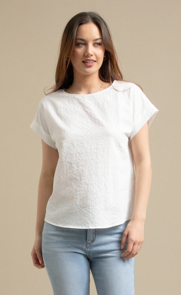 Textured Poplin Cuff Sleeve Top White