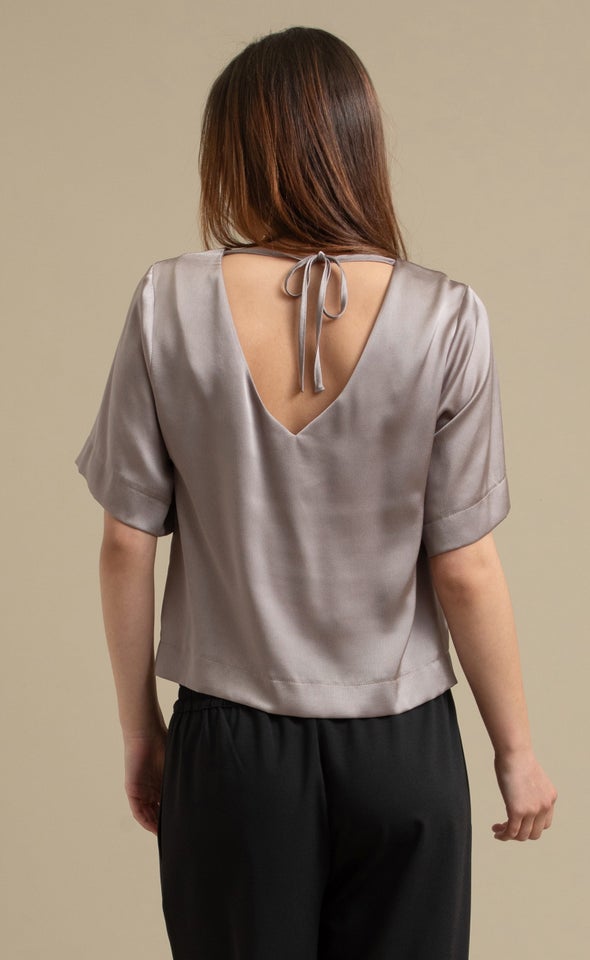 Textured Satin V Back Top Bronze