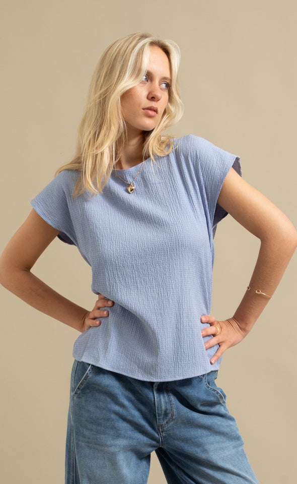 Textured Scoop Neck Top Soft Blue