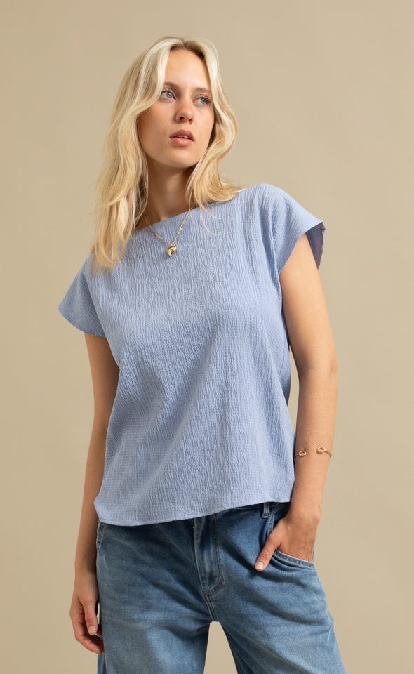 Textured Scoop Neck Top Soft Blue