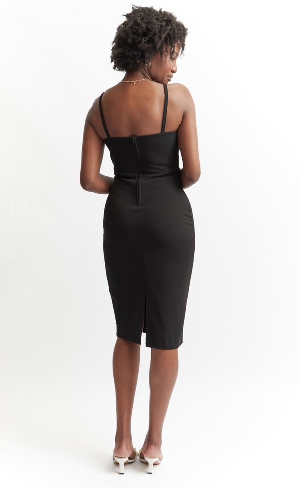 Textured Scuba Diamante Strap Dress Pagani