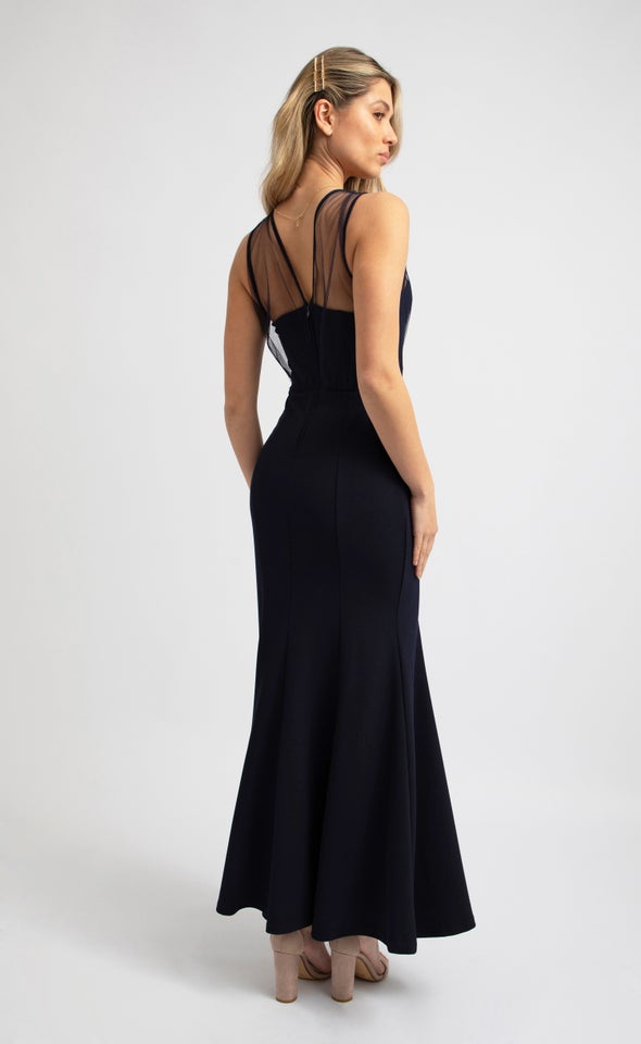 Textured Scuba Mesh Overlay Gown Pagani