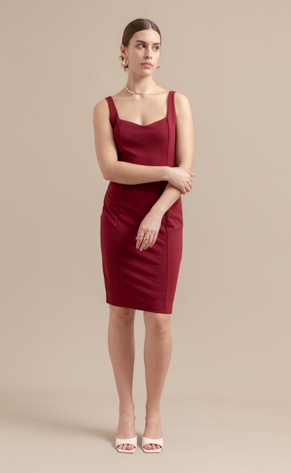 Textured Scuba Mini Dress Red Wine