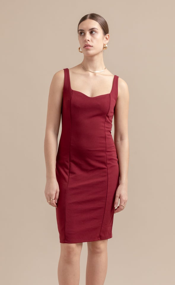 Textured Scuba Mini Dress Red Wine