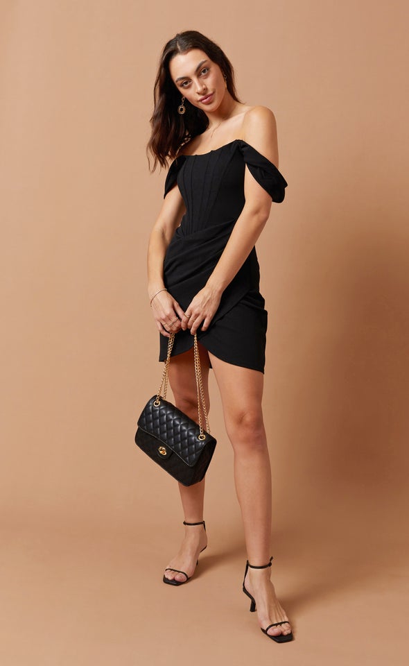 Textured Scuba Pleated Corset Dress Pagani