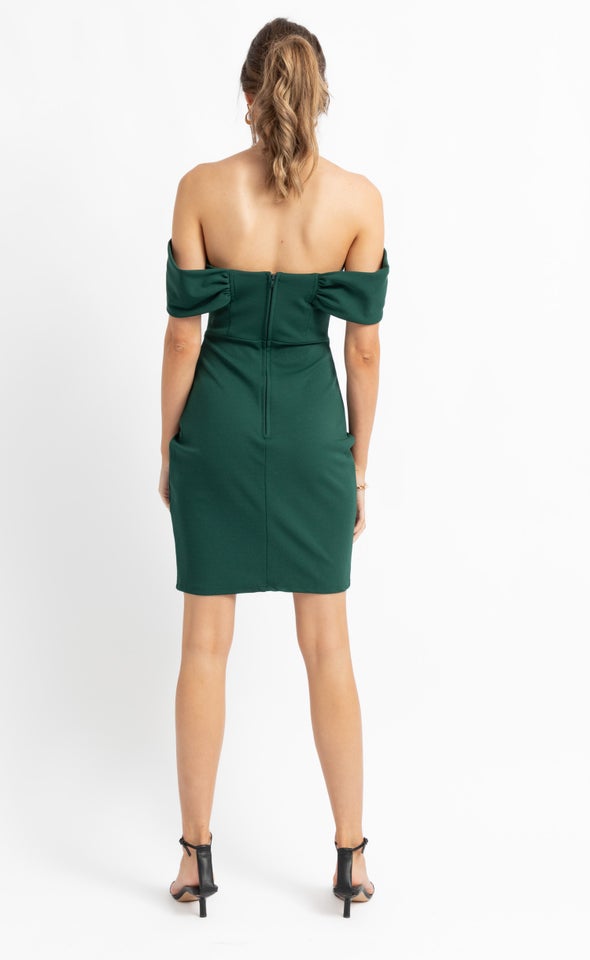 Textured Scuba Pleated Corset Dress Emerald