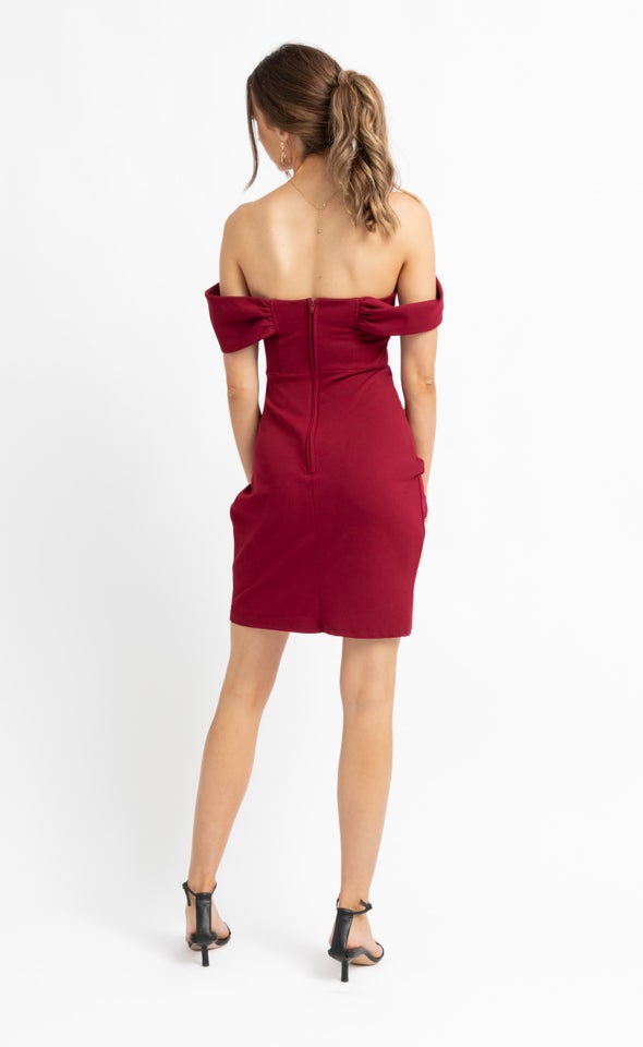 Textured Scuba Pleated Corset Dress Maroon