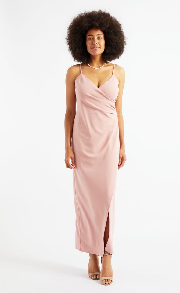 Textured Scuba Pleated Gown Blush