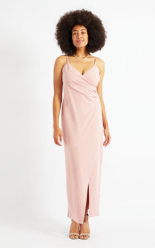 Textured Scuba Pleated Gown Blush
