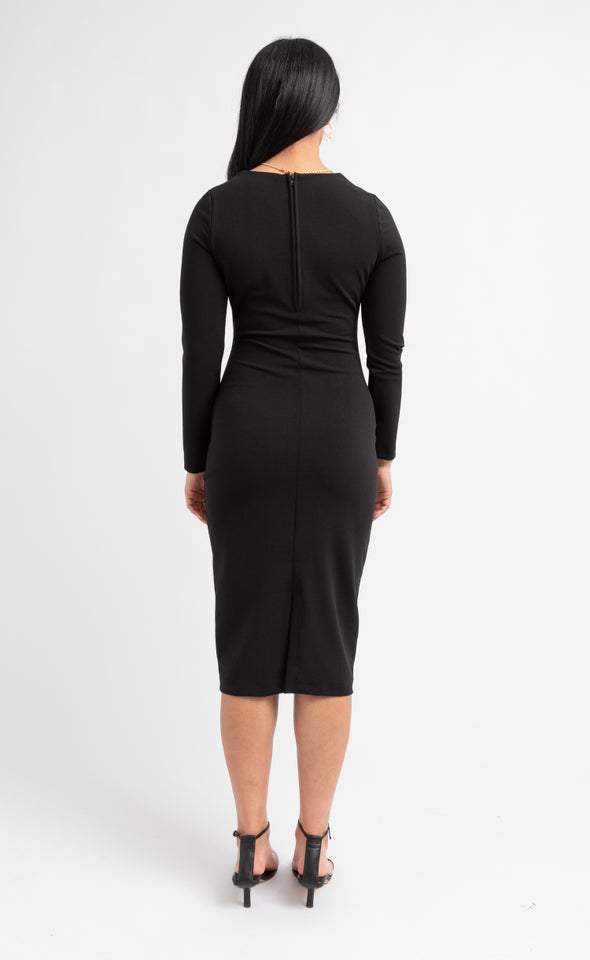 Textured Scuba Square Neck Dress Black