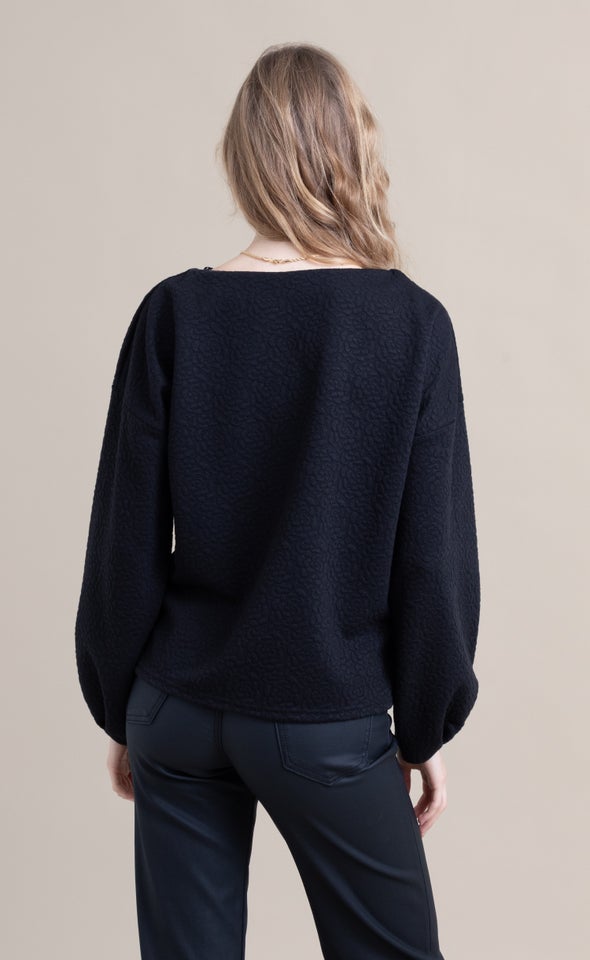 Textured Sweatshirting LS Top Black