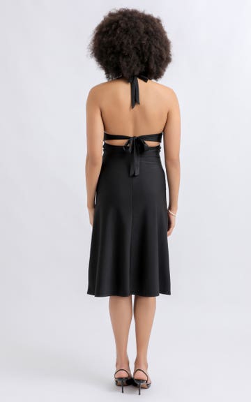 Shop our Tie-Back V Neck Midi Dress in Black | Pagani