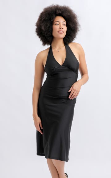 long black dress with sleeves and split A-line Black Tulle Lace 3/4 Sleeves Prom Dresses SP730