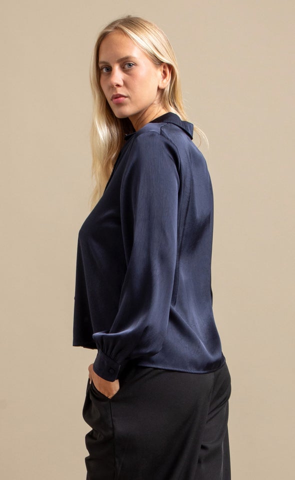 Tie Detail Button Up LS Shirt Ink