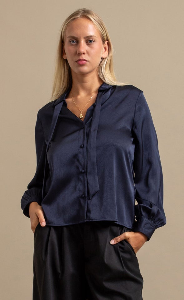 Tie Detail Button Up LS Shirt Ink