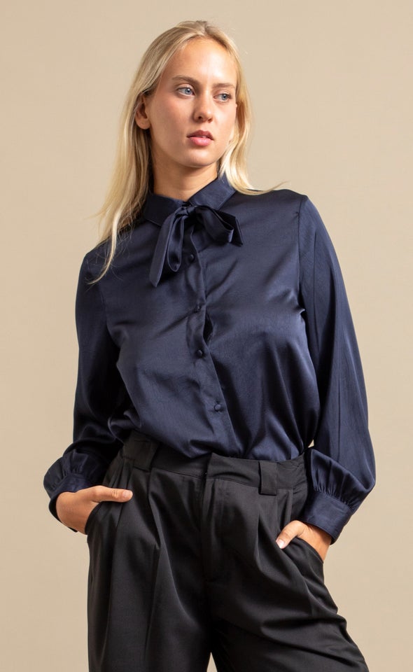Tie Detail Button Up LS Shirt Ink